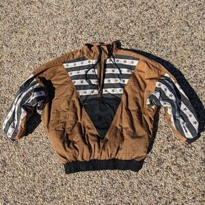 Vintage American Flag Puffer Jacket Brown Men's Medium USA Bomber Half Zip Up